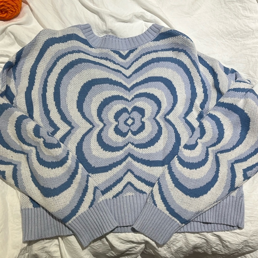 Lelis Collection Blue and White flower designed sweater from Cattivo Boutique -L